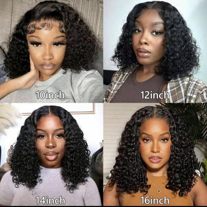 4x4 HD Lace Kinky Curly Bob Wig 100% Human Hair 200% Density Natural Color 10-16 Inch