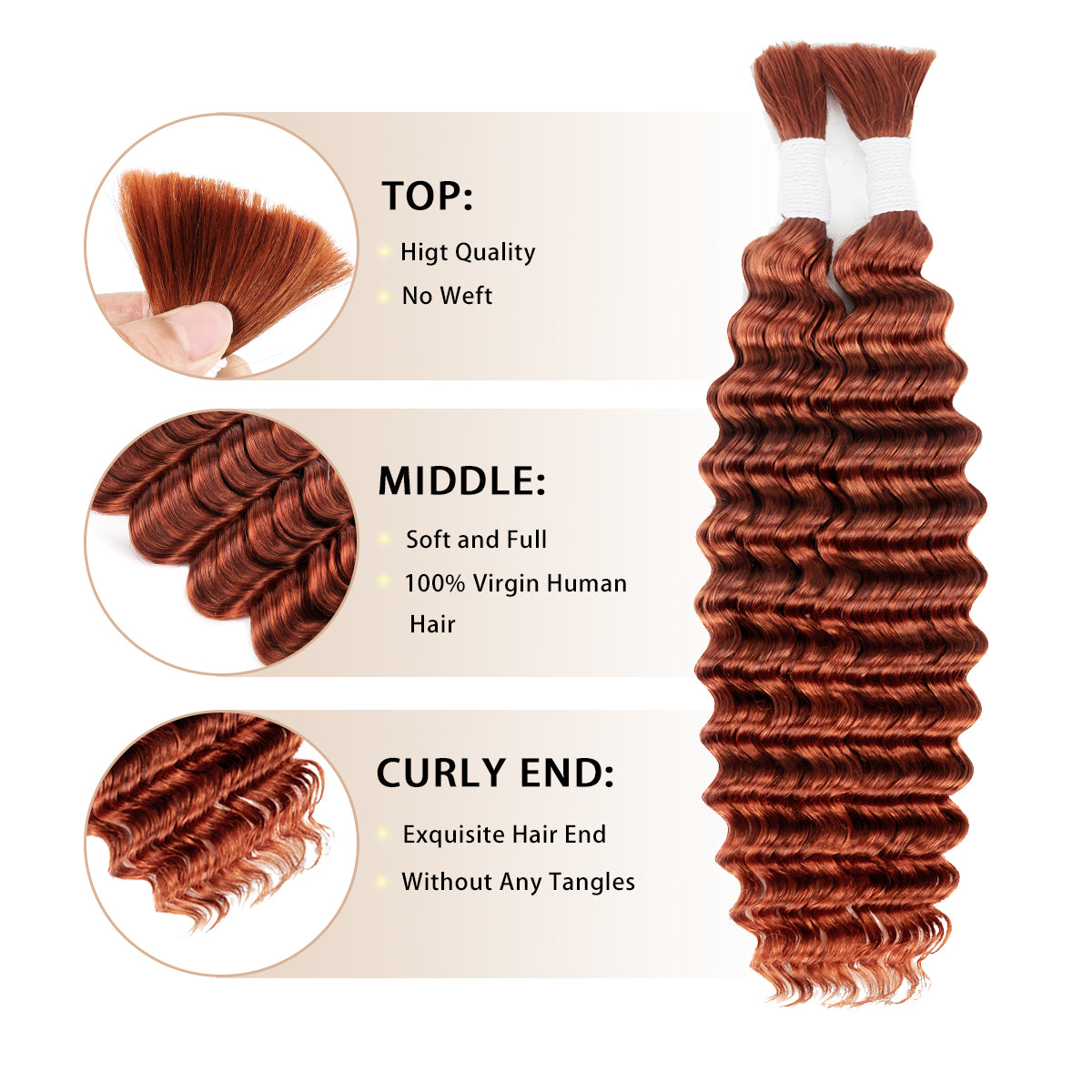 14-28 Inch Deep Wave Braiding Human Hair (#350)