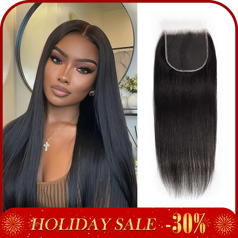 5x5 HD Lace Closure Straight Transparent HD Lace Closure 12A Brazilian Virgin Human Hair Closure Free Part Pre Plucked with Baby Hair Natural Color