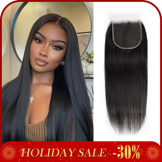 5x5 HD Lace Closure Straight Transparent HD Lace Closure 12A Brazilian Virgin Human Hair Closure Free Part Pre Plucked with Baby Hair Natural Color