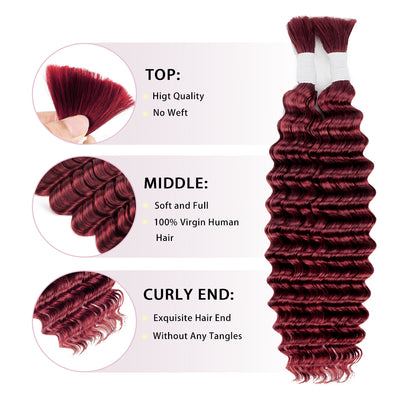 14-28 inch Deep Wave Human Braiding Hair (99J)