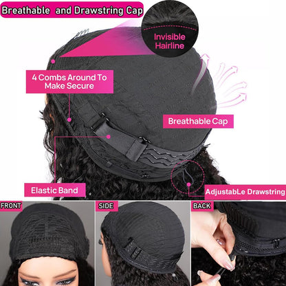 3 In 1 Half Wig  100% Kinky Curly Human Hair 200% Density  14-28 inch