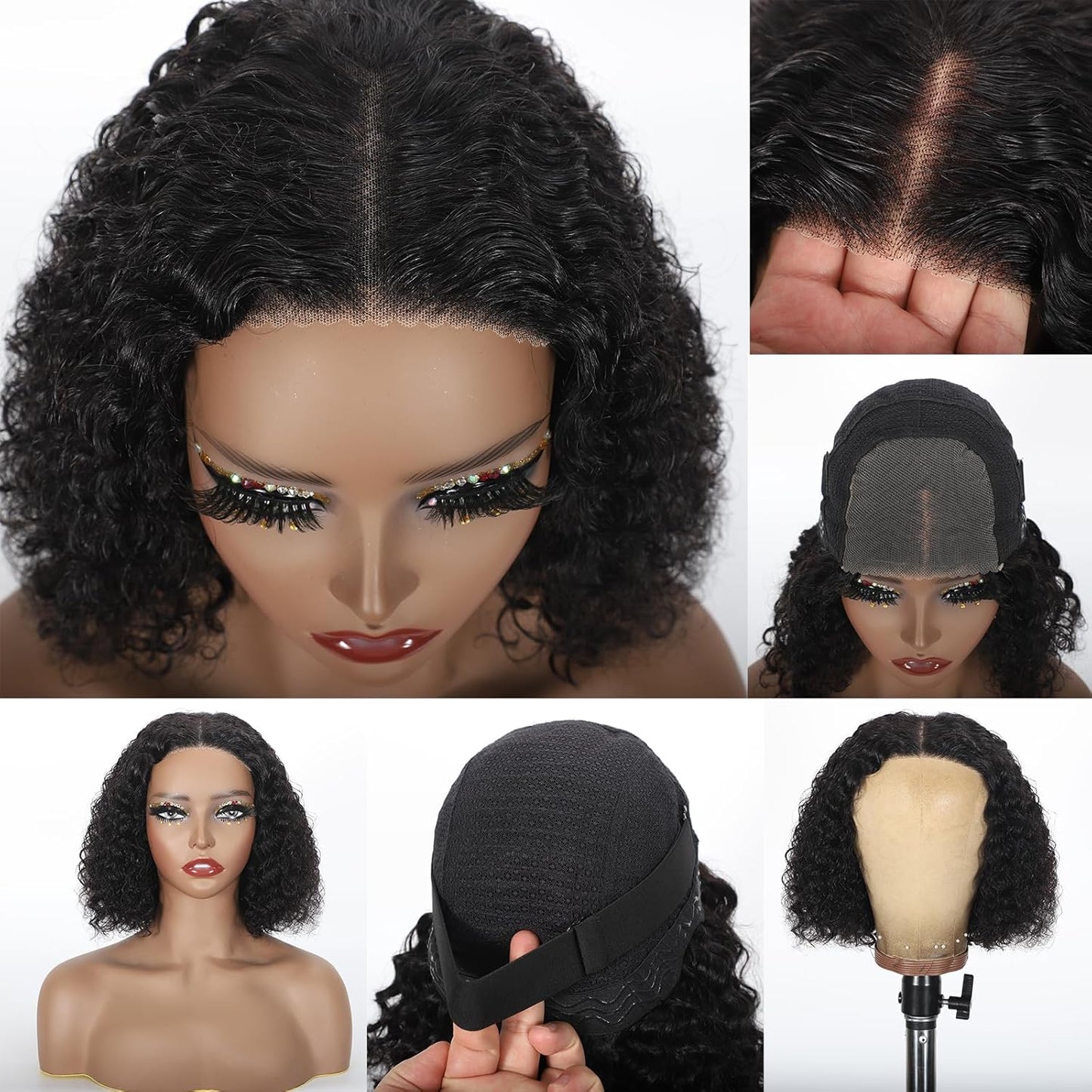Wear and Go Glueless Wigs Human Hair Pre Plucked Pre Cut for Black Women 4x4 Kinky Curly Bob Wig Human Hair Glueless  200% Density Natural Color 10-16 Inch