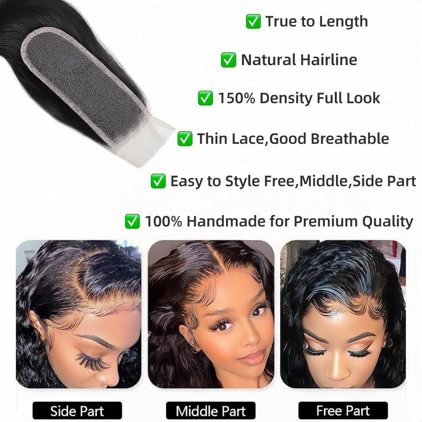 100% Human Hair 8-24inch 6X2 HD Lace Closure