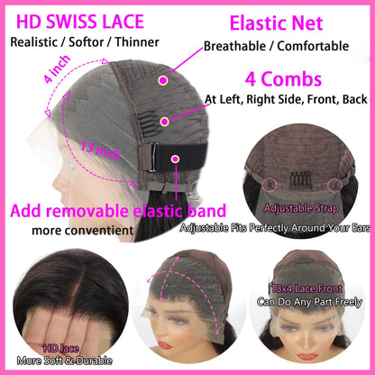 8-16 Inch Bob Lace Front Wigs Human Hair Pre Plucked 13x4 HD Transparent Lace Frontal Wigs 180% Density