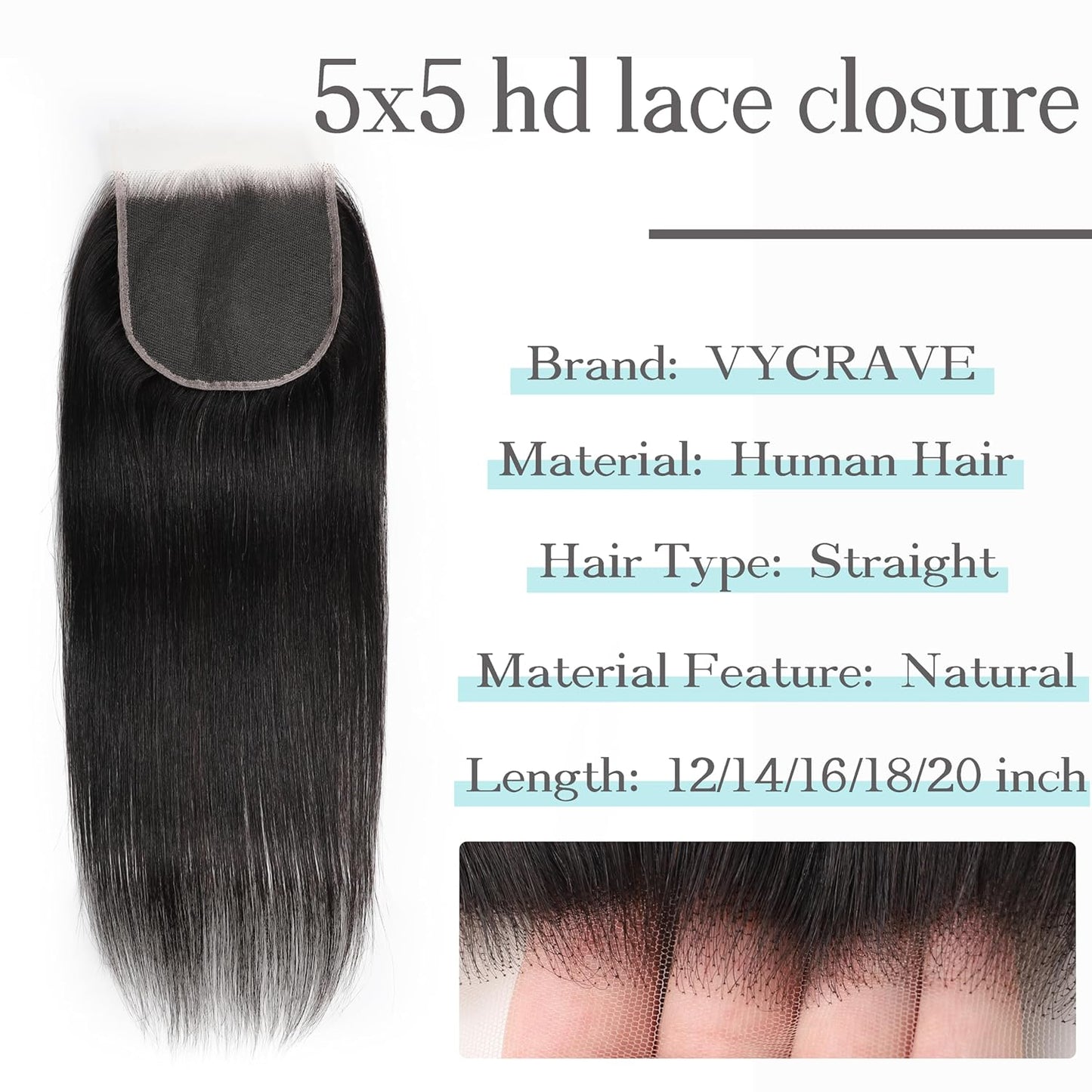 5x5 SKINLIKE HD Lace Closure Straight Human Hair 12-20 inch
