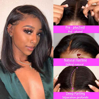 8-16 Inch Bob Lace Front Wigs Human Hair Pre Plucked 13x4 HD Transparent Lace Frontal Wigs 180% Density