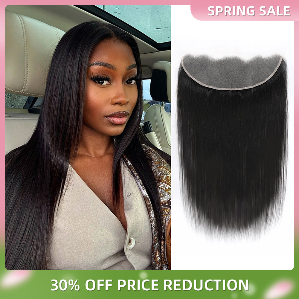 13x4 Transparent HD Lace Frontal Closure Straight Human Hair 150% Density  (8-20 Inch Natural Color)