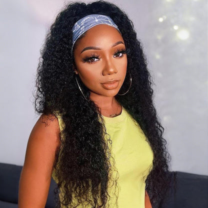 12-28 inch Water Wave Drawstring Headband Wig 100% Human Hair 220% Density