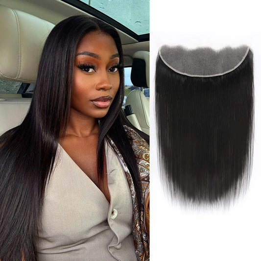13x4 Transparent HD Lace Frontal Closure Straight Human Hair 150% Density  (8-20 Inch Natural Color)